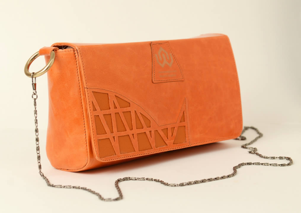 leather clutch and shoulder bag - shadia orange - pattern