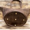 Brown leather bucket top handle bag with adjustable shoulder strap - Image 5
