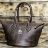 Brown leather bucket top handle bag with adjustable shoulder strap - Image 6