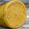Yellow  leather bucket top handle bag with adjustable shoulder strap - Image 7