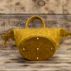 Yellow  leather bucket top handle bag with adjustable shoulder strap - Image 5
