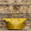 Yellow  leather bucket top handle bag with adjustable shoulder strap - Image 2