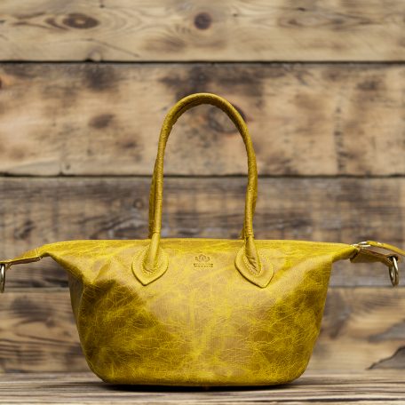 Yellow  leather bucket top handle bag with adjustable shoulder strap