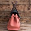 'Niki' leather tote in Coral Pink , British Racing Green flap and Brown adjustable top handles (pre-order only) - Image 4