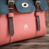 'Niki' leather tote in Coral Pink , British Racing Green flap and Brown adjustable top handles (pre-order only) - Image 2