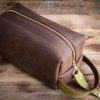 Travel wash bag- brown with contrast handle. - Image 7