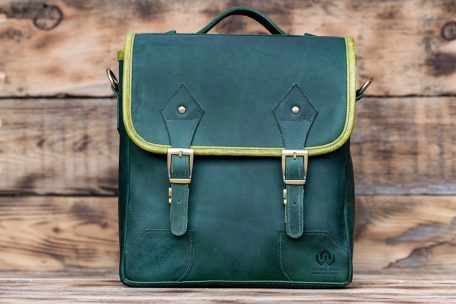 leather satchel messenger bag - racing green