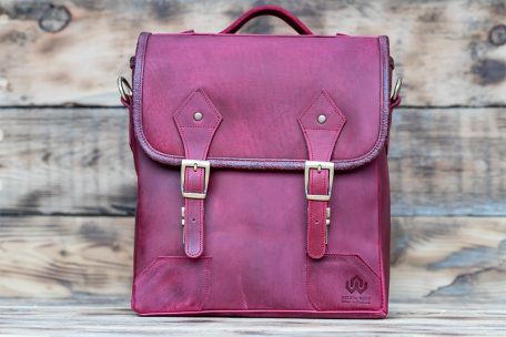 leather satchel messenger bag -cherry red