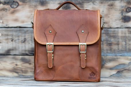 leather satchel messenger bag - Cinamon Tan