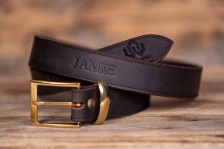 Handcrafted stitched  double cow hide belt- personalised