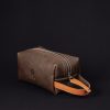 Travel wash bag - Rich dark brown with orange tan - Image 4