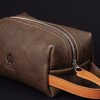 Travel wash bag - Rich dark brown with orange tan - Image 3
