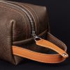 Travel wash bag - Rich dark brown with orange tan - Image 2